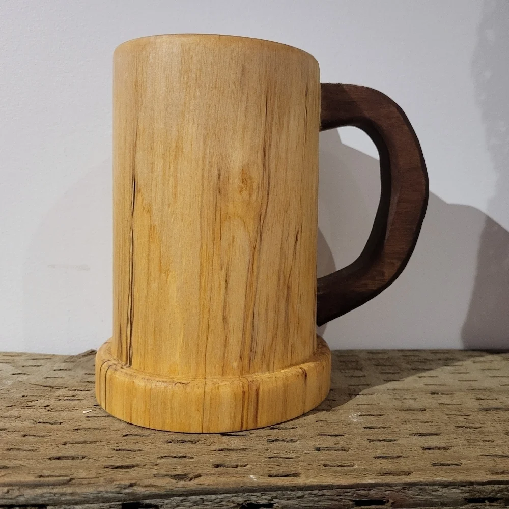 Hand Made Wooden Birch Mug with WalnutHandle - Picture 1 of 3